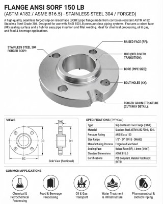 FLANGE ANSI SORF 150 LB STAINLESS STEEL 304 (FORGED)
