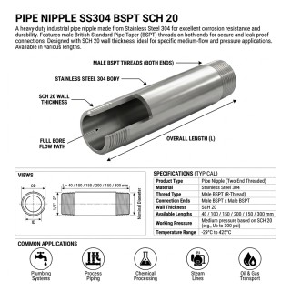 PIPA NEPEL / PIPE NIPPLE SS304 BSPT SCH 20