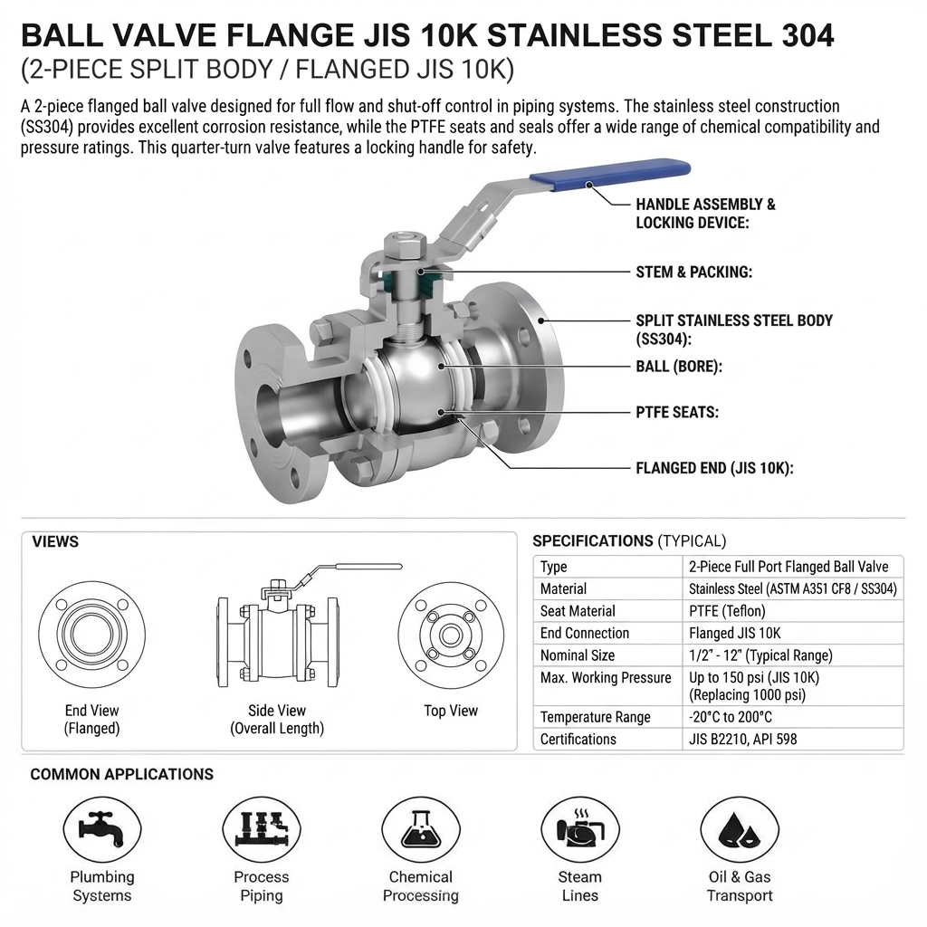 BALL VALVE FLANGE JIS 10K STAINLESS STEEL 304