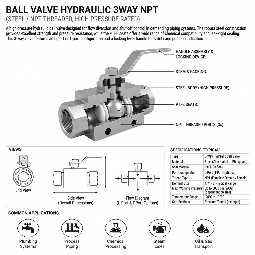 BALL VALVE HYDRAULIC 3WAY NPT