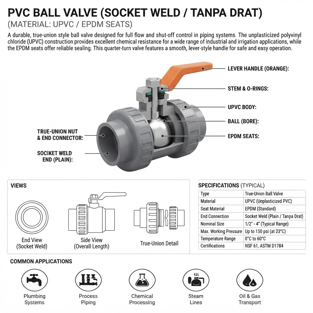 BALL VALVE PVC (TANPA DRAT)