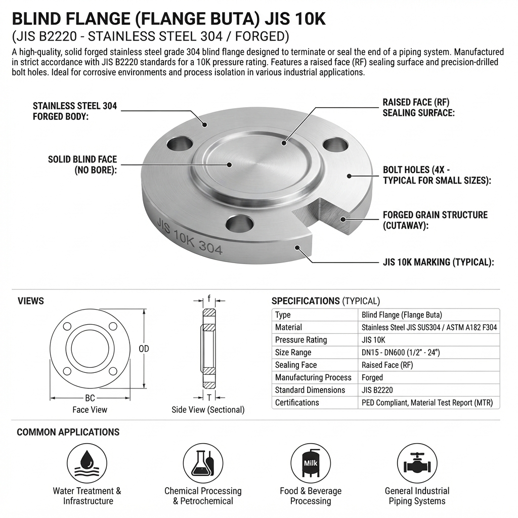 BLIND FLANGE / FLANGE BUTA JIS 10K STAINLESS STEEL 304 (FORGED)