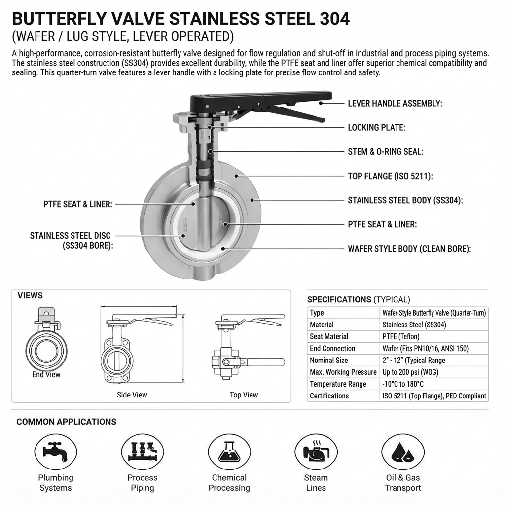 BUTTERFLY VALVE STAINLESS STEEL 304