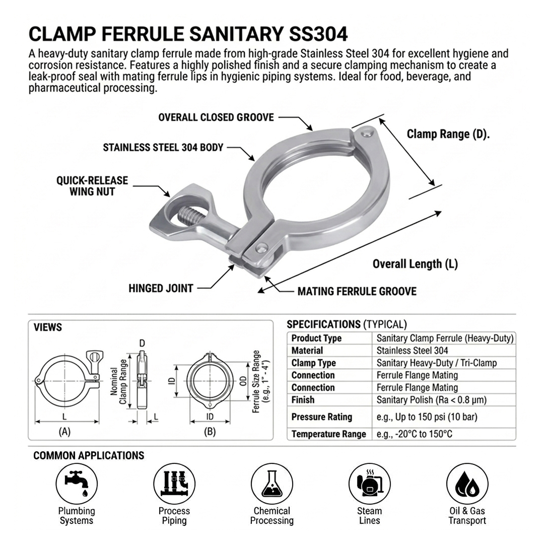 CLAMP FERRULE SANITARY STAINLESS STEEL 304