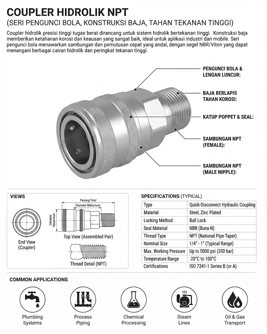 COUPLER HIDROLIK NPT