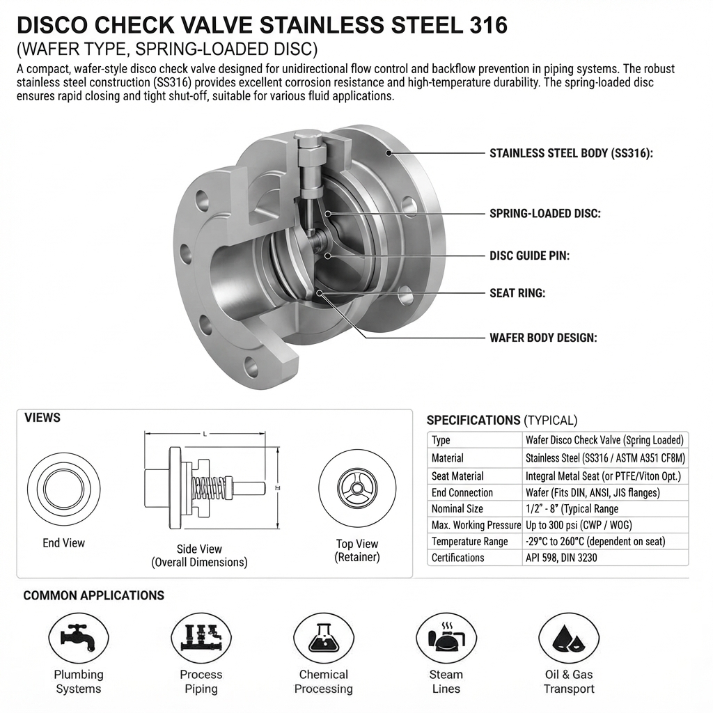 DISCO CHECK VALVE STAINLESS STEEL 316