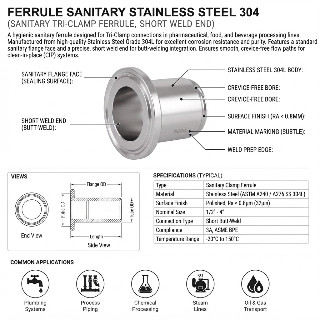 FERRULE SANITARY STAINLESS STEEL 304