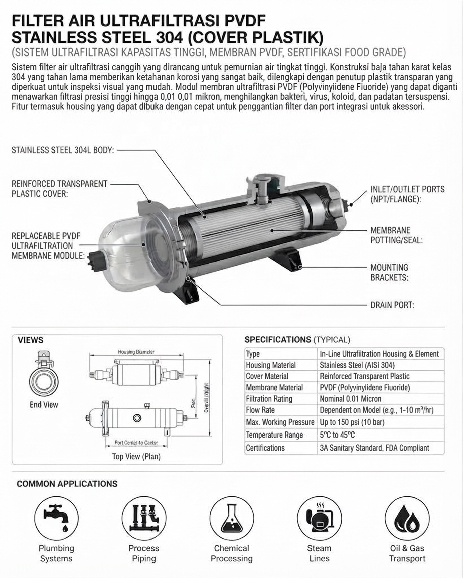 FILTER AIR ULTRAFILTRASI PVDF STAINLESS STEEL 304