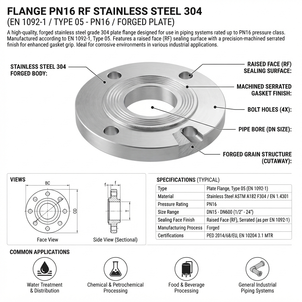 FLANGE PN16 RF STAINLESS STEEL 304 (FORGED)