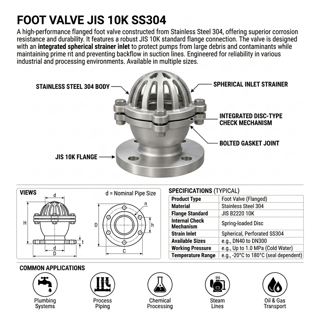 FOOT VALVE JIS 10K STAINLESS STEEL 304