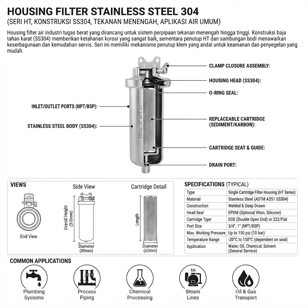 HOUSING FILTER STAINLESS STEEL 304