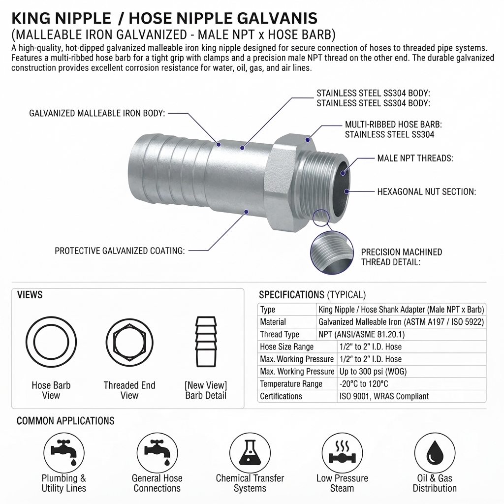 KING NIPPLE / HOSE NIPPLE GALVANIS