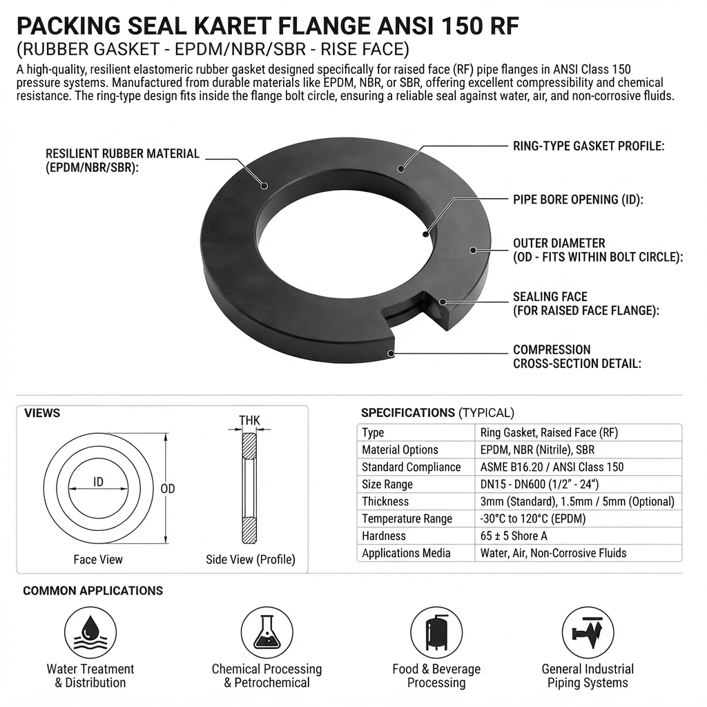 PACKING SEAL KARET FLANGE ANSI 150 RF (RISE FACE)