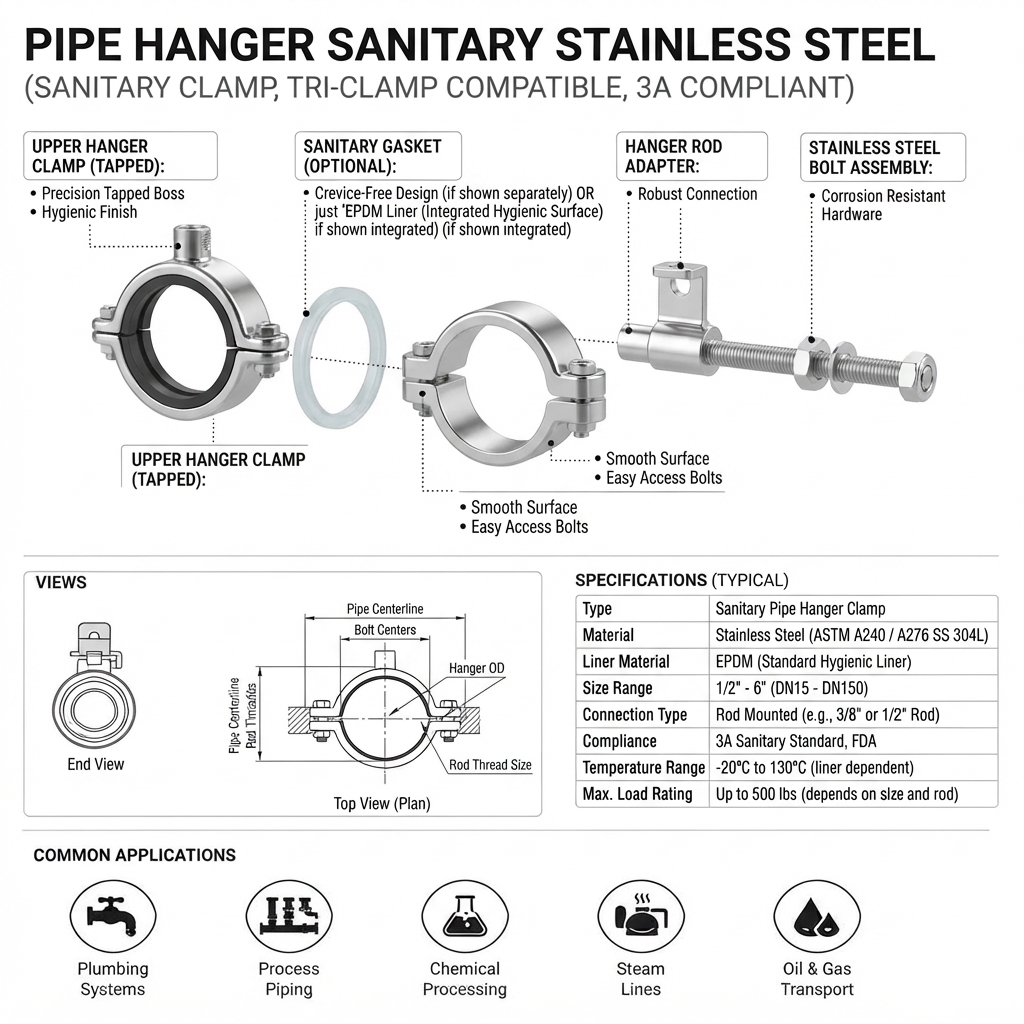 PIPE HANGER SANITARY STAINLESS STEEL