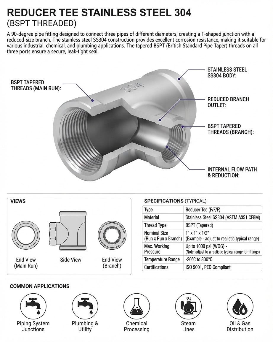 REDUCER TEE SS304 BSPT