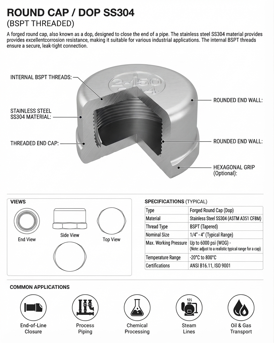 ROUND CAP / DOP SS304 BSPT