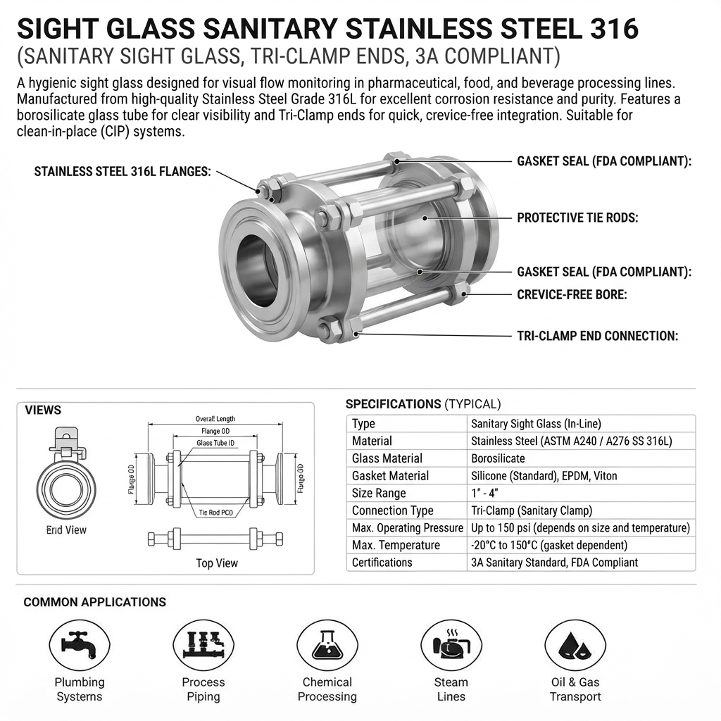 SIGHT GLASS SANITARY STAINLESS STEEL 316