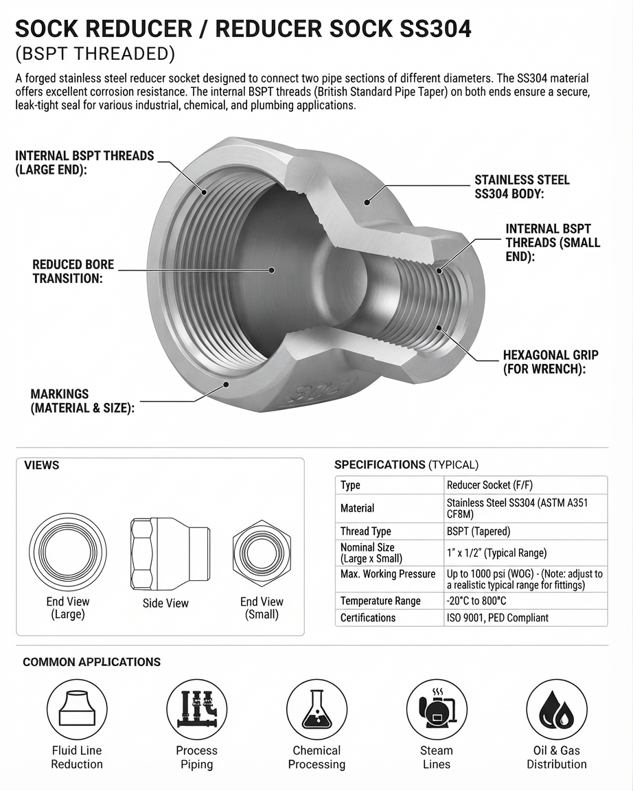 SOCK REDUCER / REDUCER SOCK SS304 BSPT