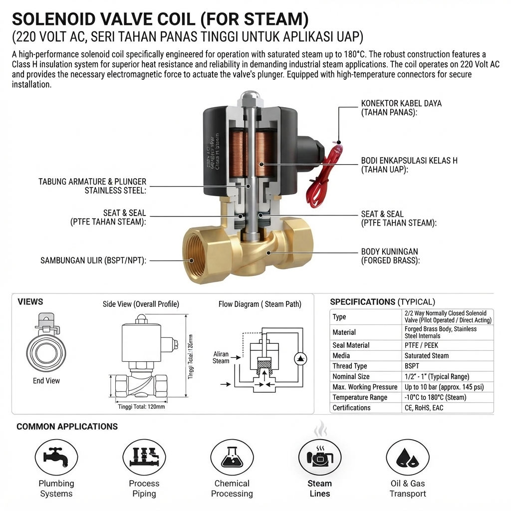 SOLENOID VALVE COIL 220 VOLT AC (UNTUK STEAM)