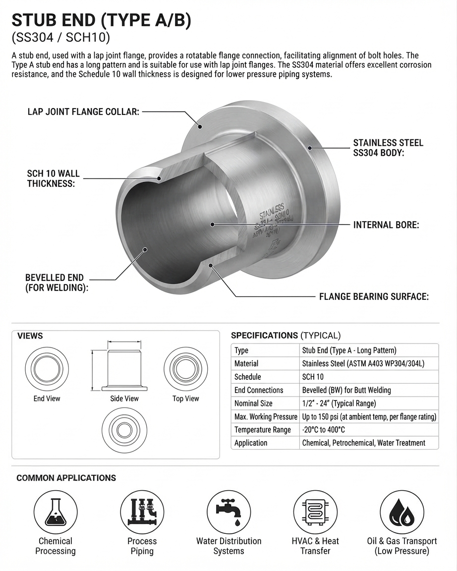 STUB END SS304 SCH10