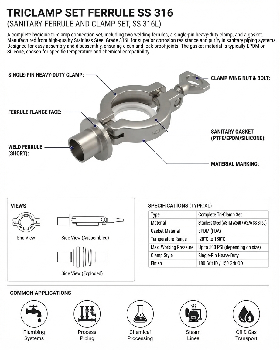 TRICLAMP SET FERRULE SS 316