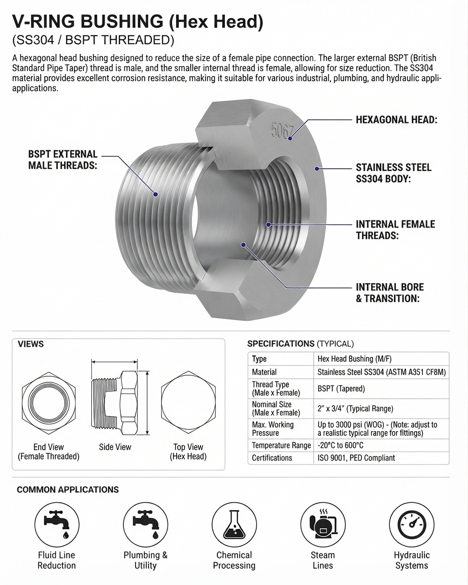 V RING / BUSHING SS304 BSPT