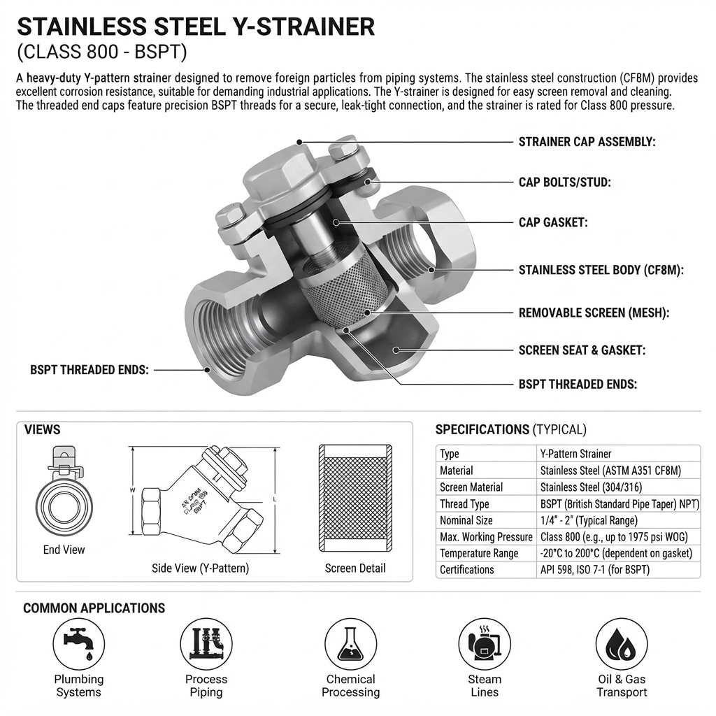 Y STRAINER CLASS 800 STAINLESS STEEL BSPT